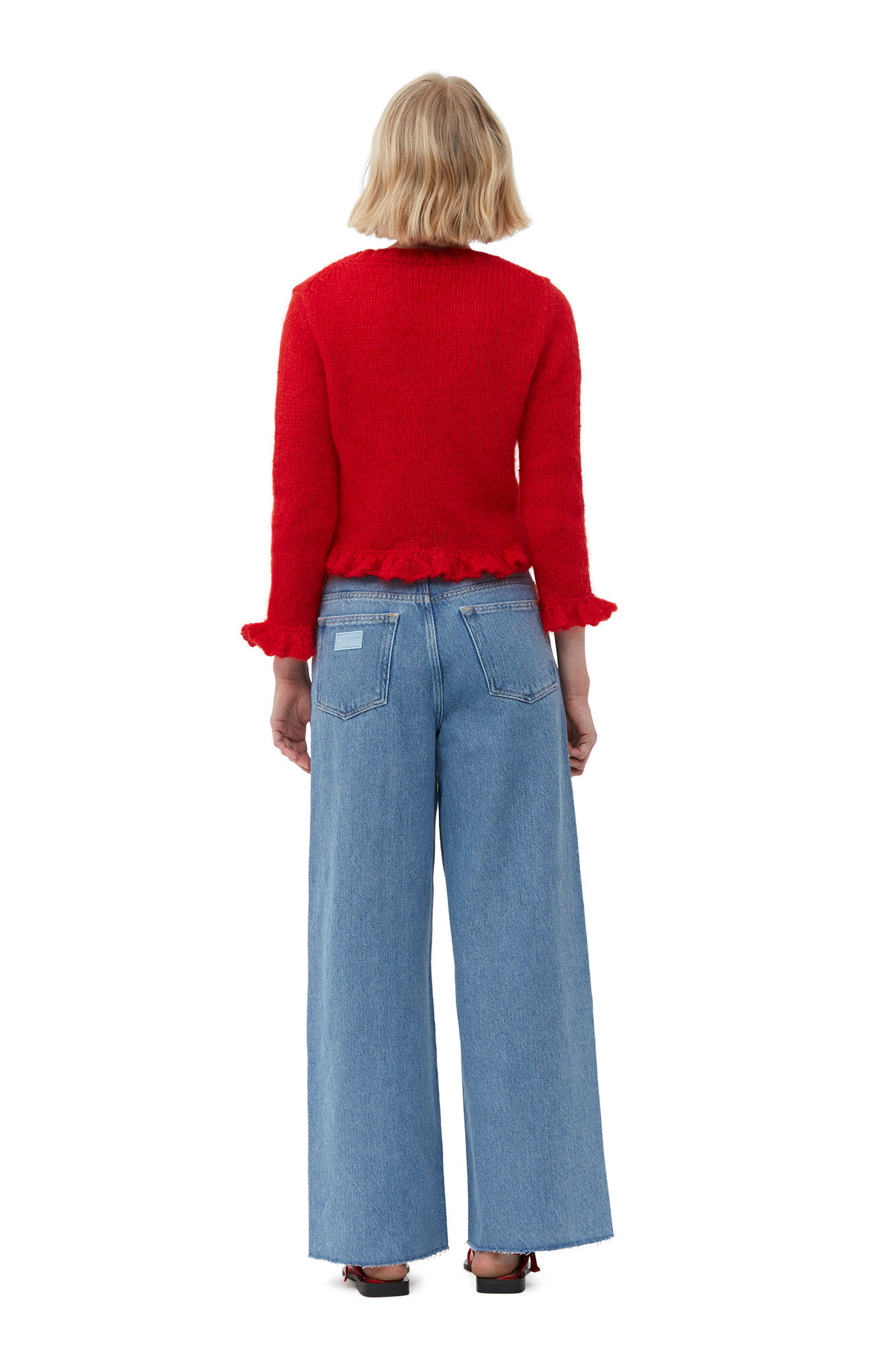 Red Mohair Cardigan, Merino Wool, in colour Racing Red - 2 - GANNI