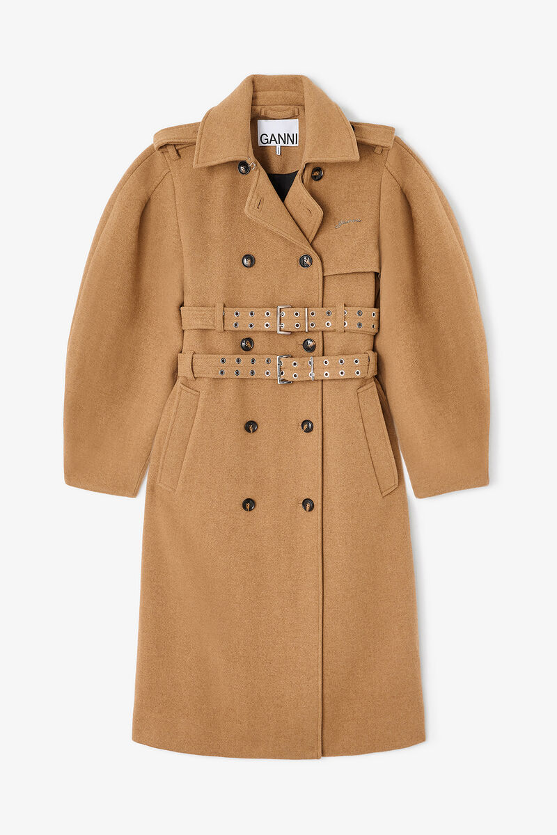 Trench en laine, Wool, in colour Tiger's Eye - 1 - GANNI