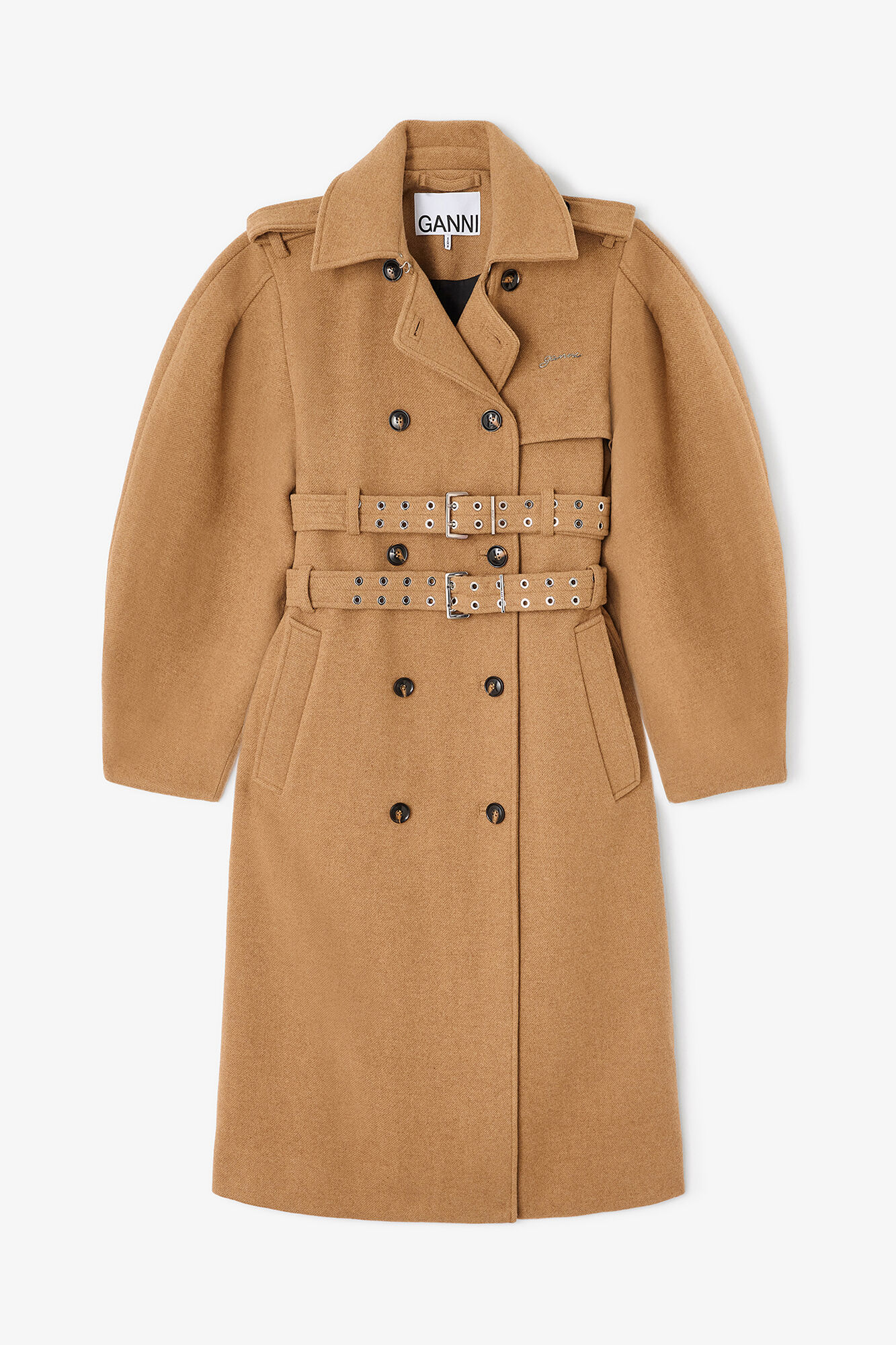 Trench en laine, Wool, in colour Tiger's Eye - 1 - GANNI