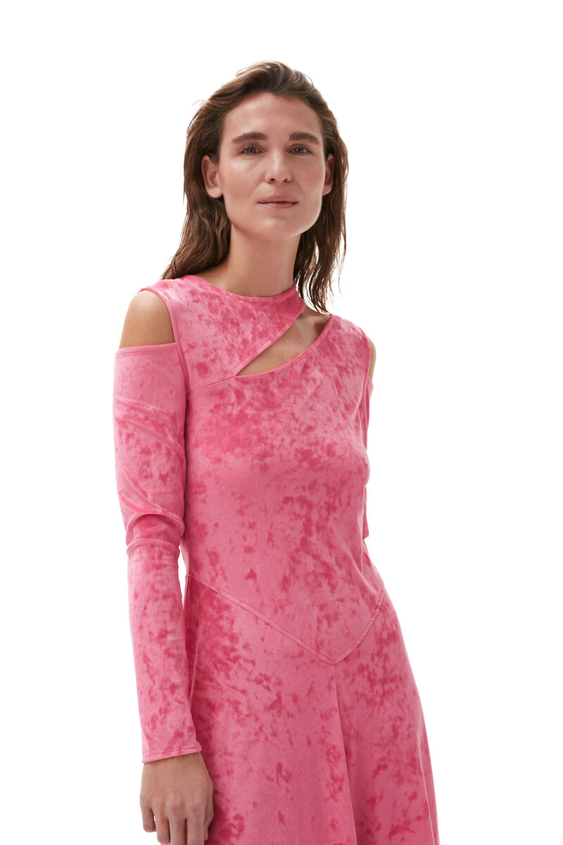 Velvet Maxi Dress , in colour Shocking Pink - 3 - GANNI