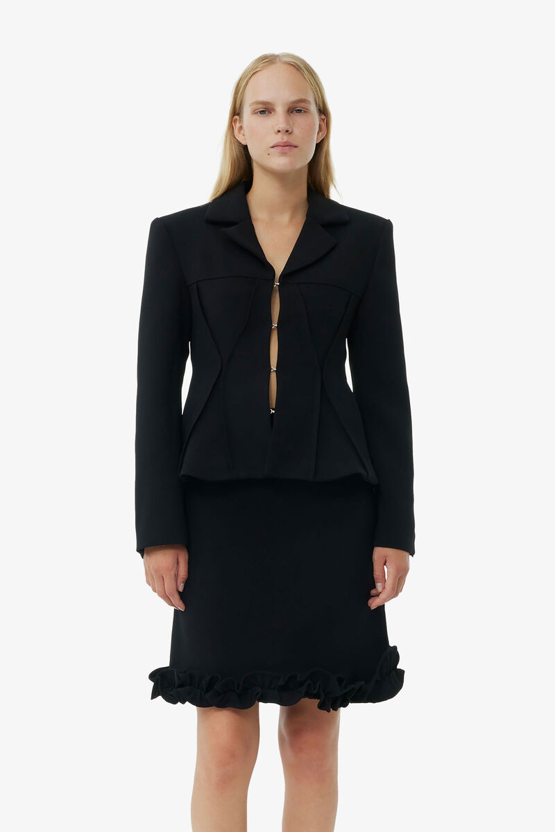 Blazer ajusté contrecollé en crêpe noir, Recycled Polyester, in colour Black - 1 - GANNI