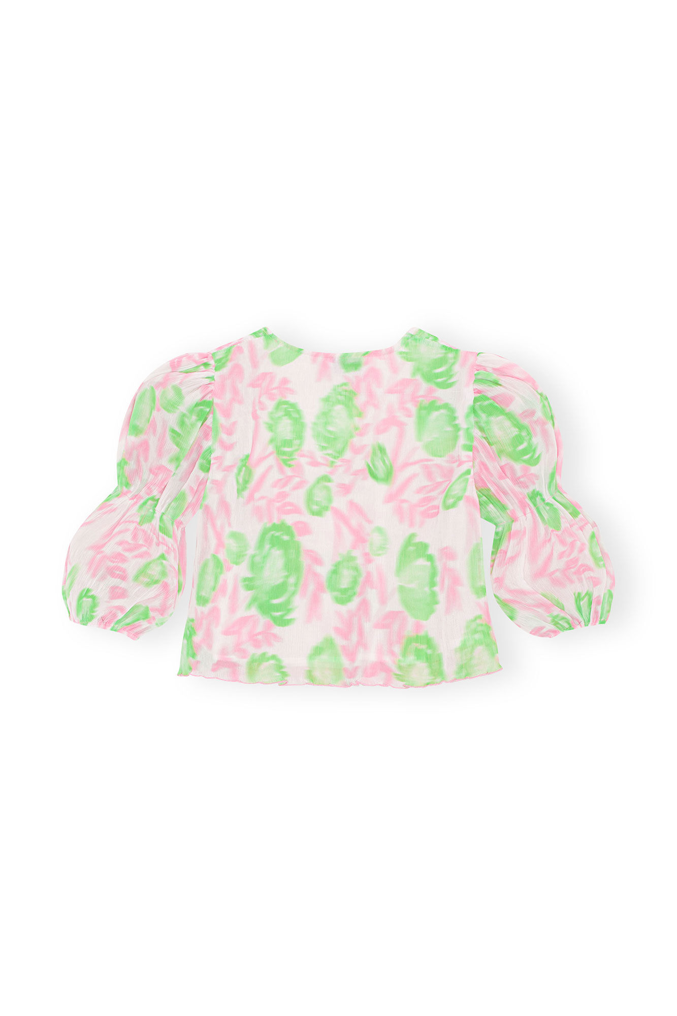 Pleated Georgette U-neck Blouse, Recycled Polyester, in colour Pink Tulle - 2 - GANNI
