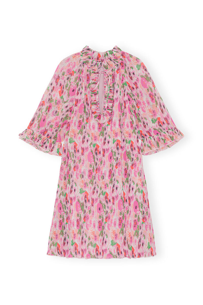 Pleated Georgette Ruffle Mini Dress, in colour Sugar Plum - 1 - GANNI
