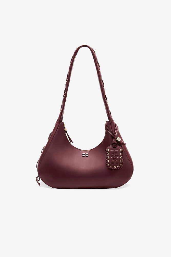 Burgundy Medium Laces Hobo Bag, Burgundy