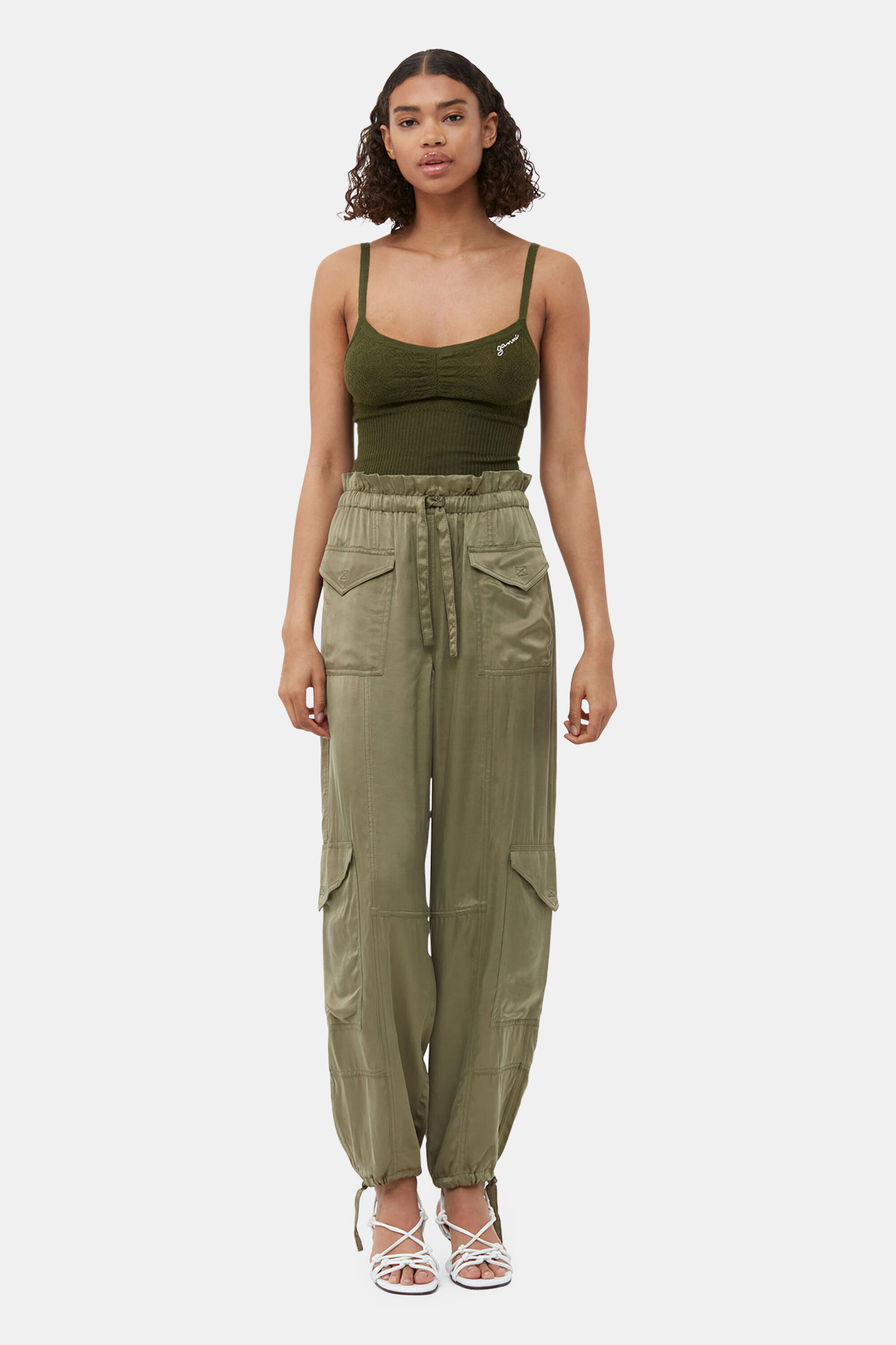 Aloe Washed Satin Pants | GANNI US