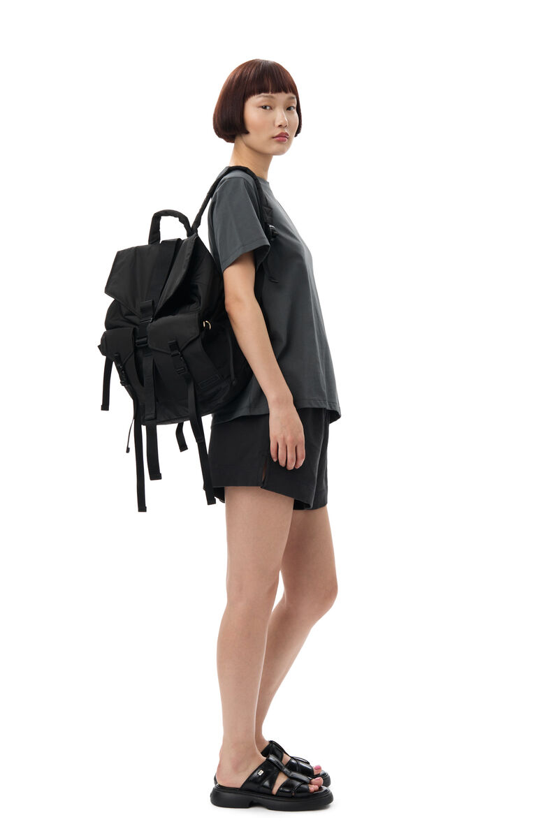 Black Tech Backpack, Recycled Polyester, in colour Black - 2 - GANNI