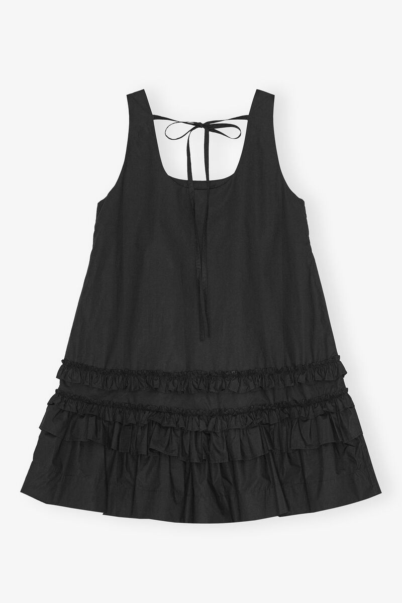 Schwarzes Minikleid aus Baumwollpopeline, Cotton, in colour Black - 2 - GANNI