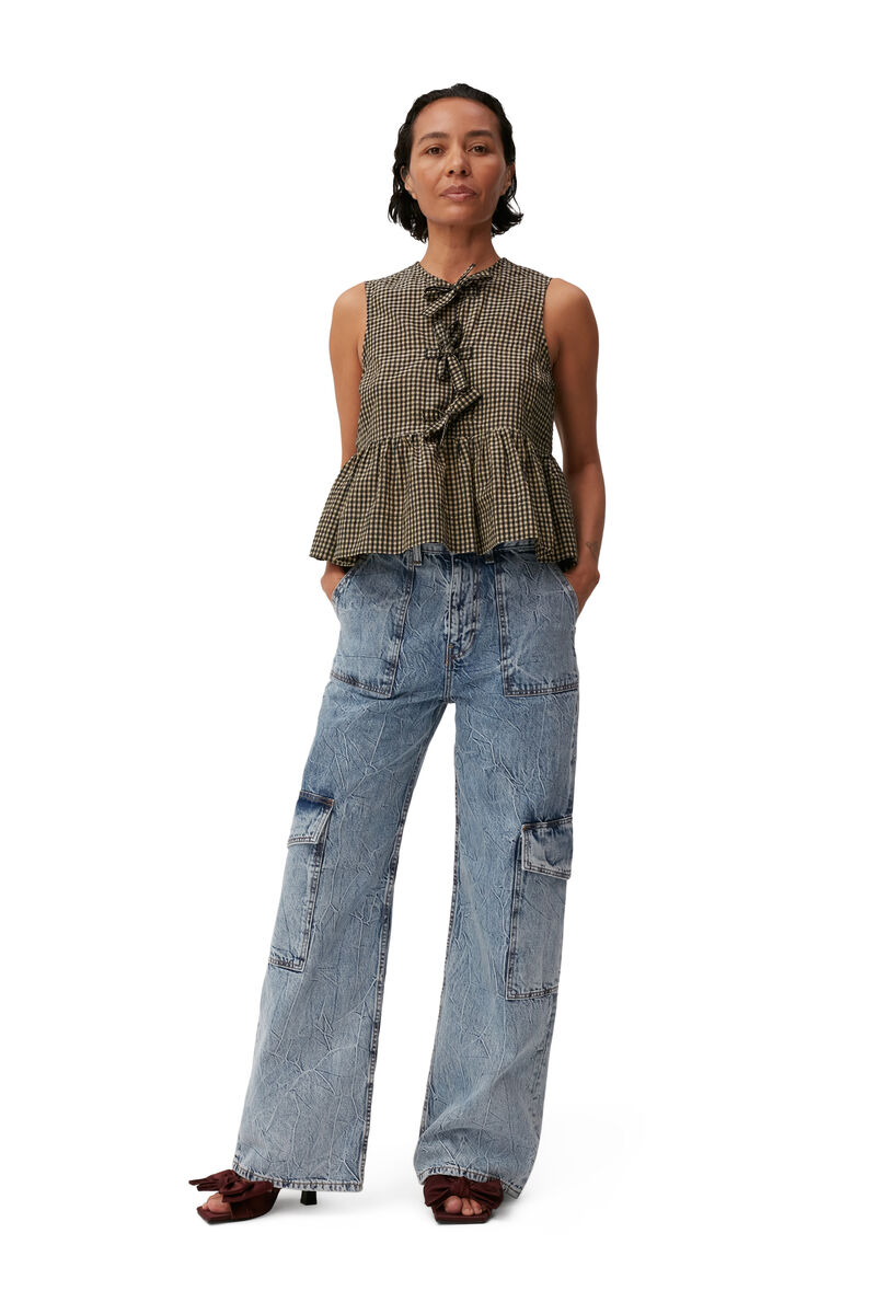 Crinkle Angi Jeans, Cotton, in colour Mid Blue Stone - 1 - GANNI