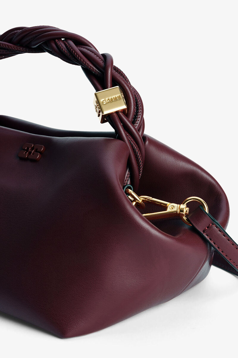 Burgundy Small Bou Bag, Recycled Leather, in colour Burgundy - 4 - GANNI