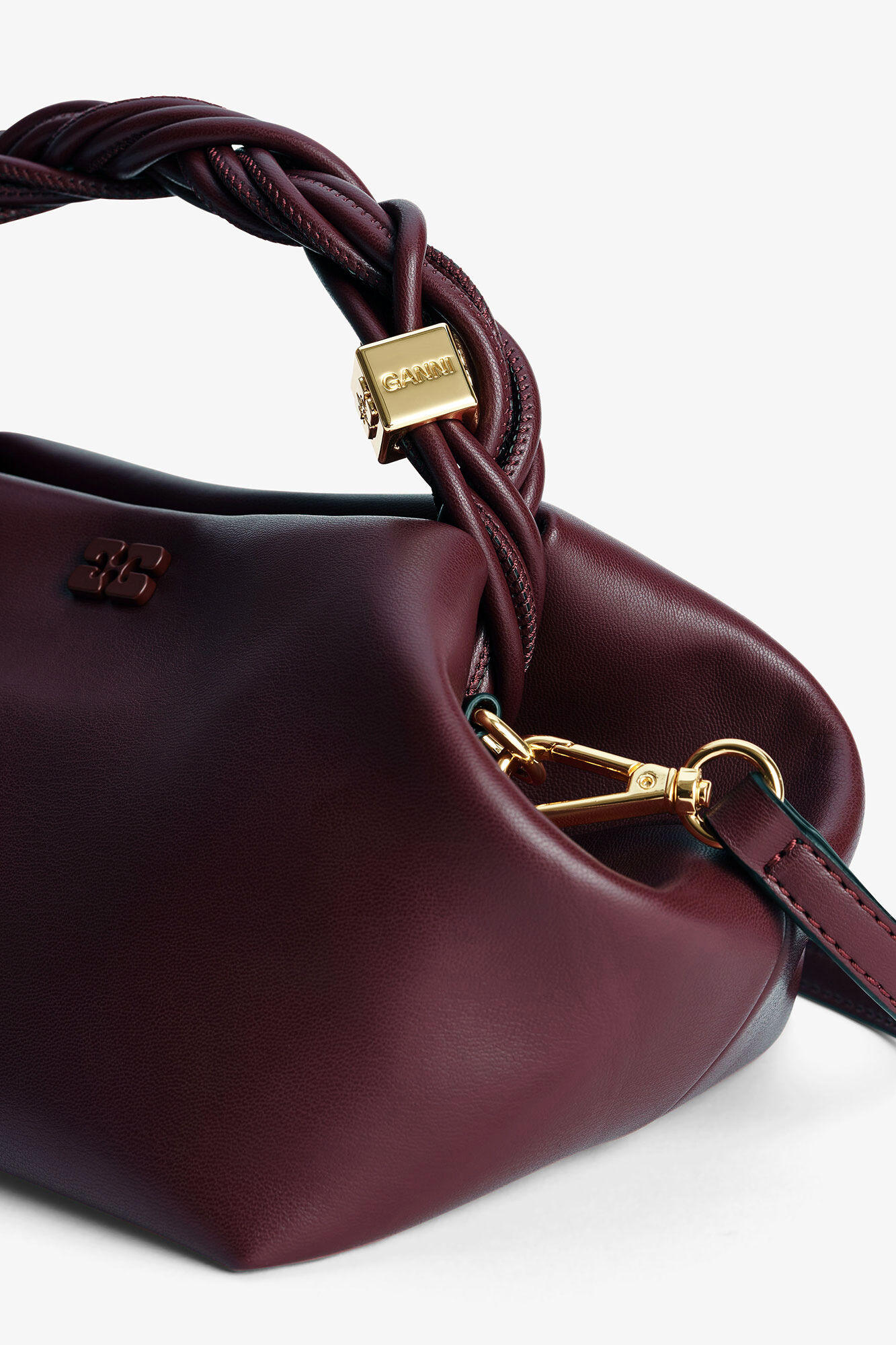 Burgundy Small Bou Bag, Recycled Leather, in colour Burgundy - 4 - GANNI