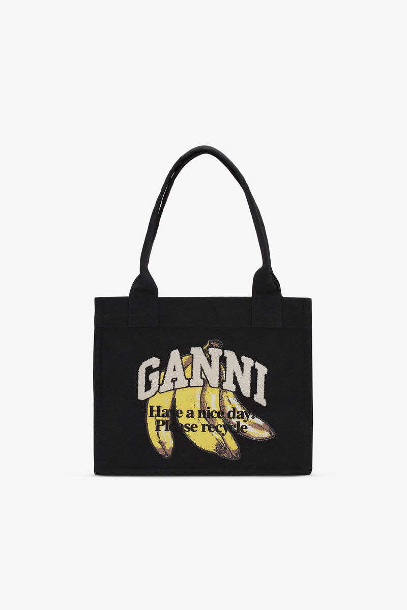 Black Banana Large Tote, Recycled Cotton, in colour Black - 1 - GANNI