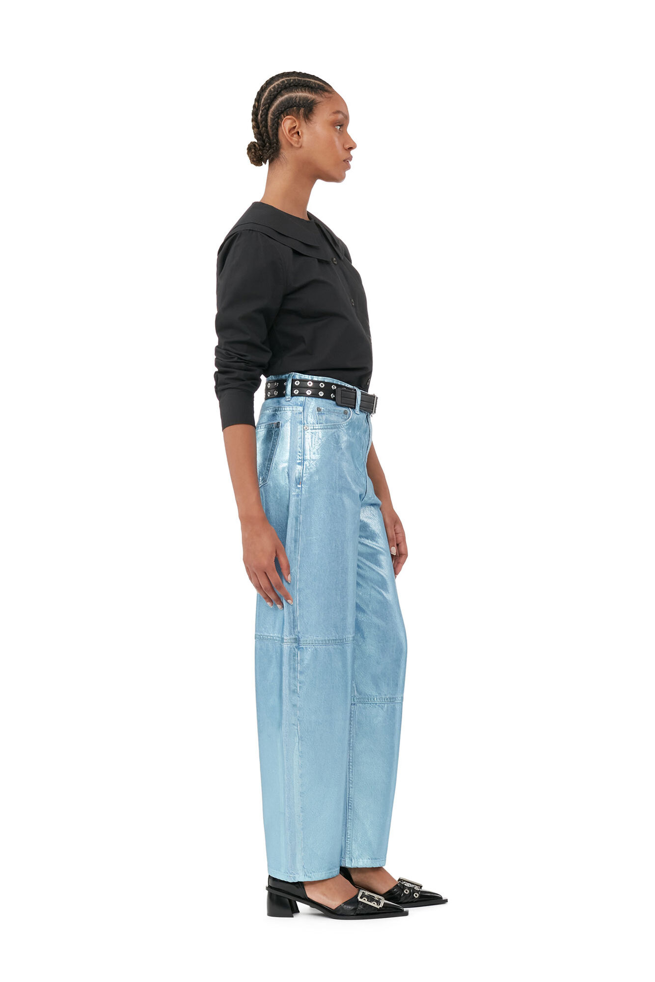 Blue Foil Stary Jeans, Cotton, in colour Heather - 2 - GANNI