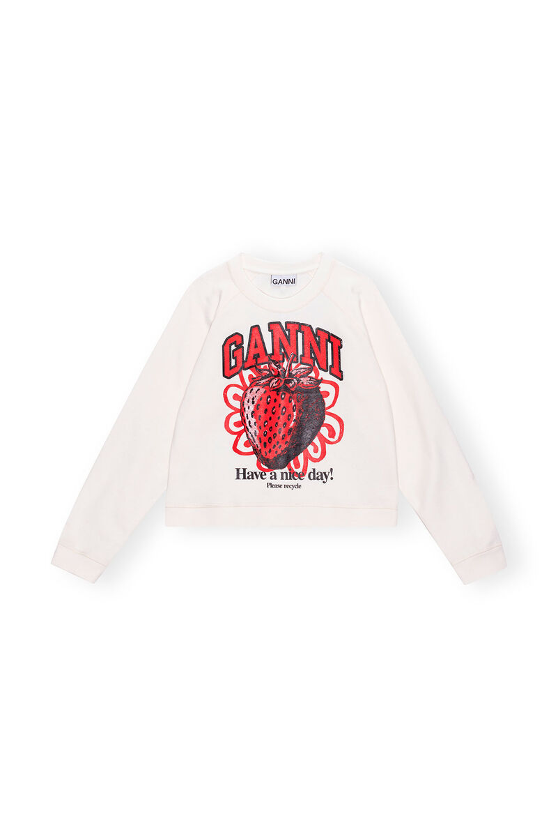 Isoli Raglan Strawberry Sweatshirt, Cotton, in colour Vanilla Ice - 1 - GANNI