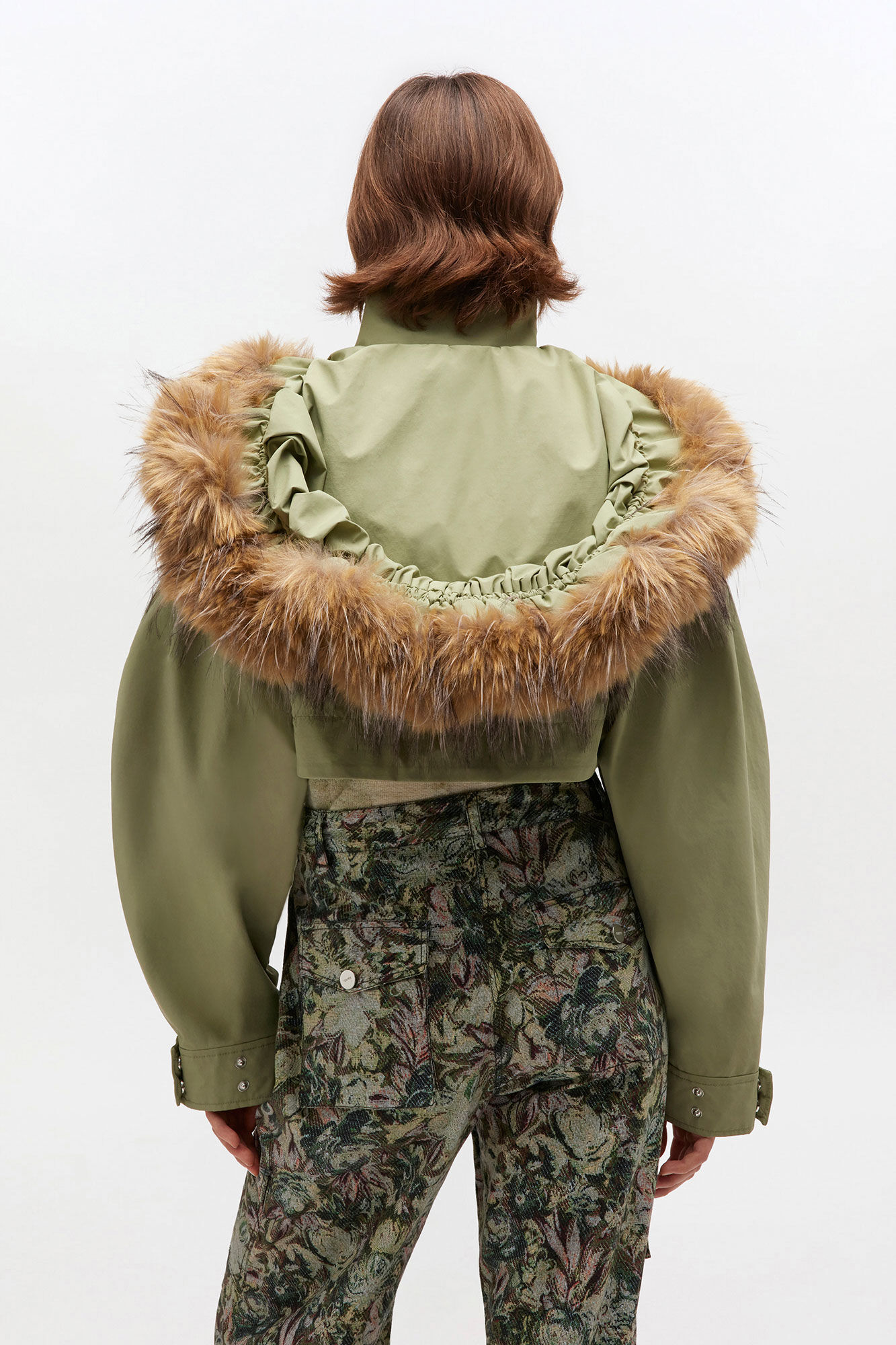 Green Tri-Layer Cropped Jacket, Nylon, in colour Boa - 3 - GANNI