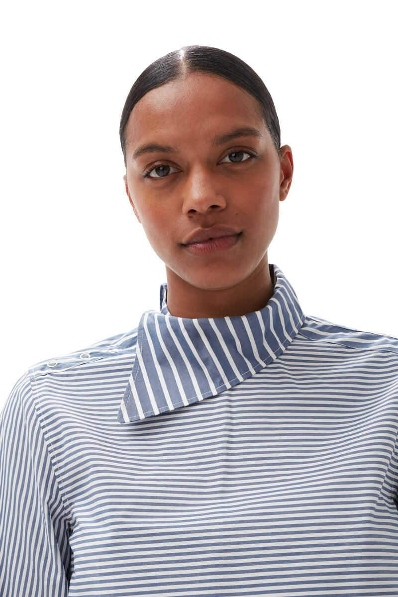 Asymmetrical Stripe Collar Shirt, in colour Gray Blue - 4 - GANNI