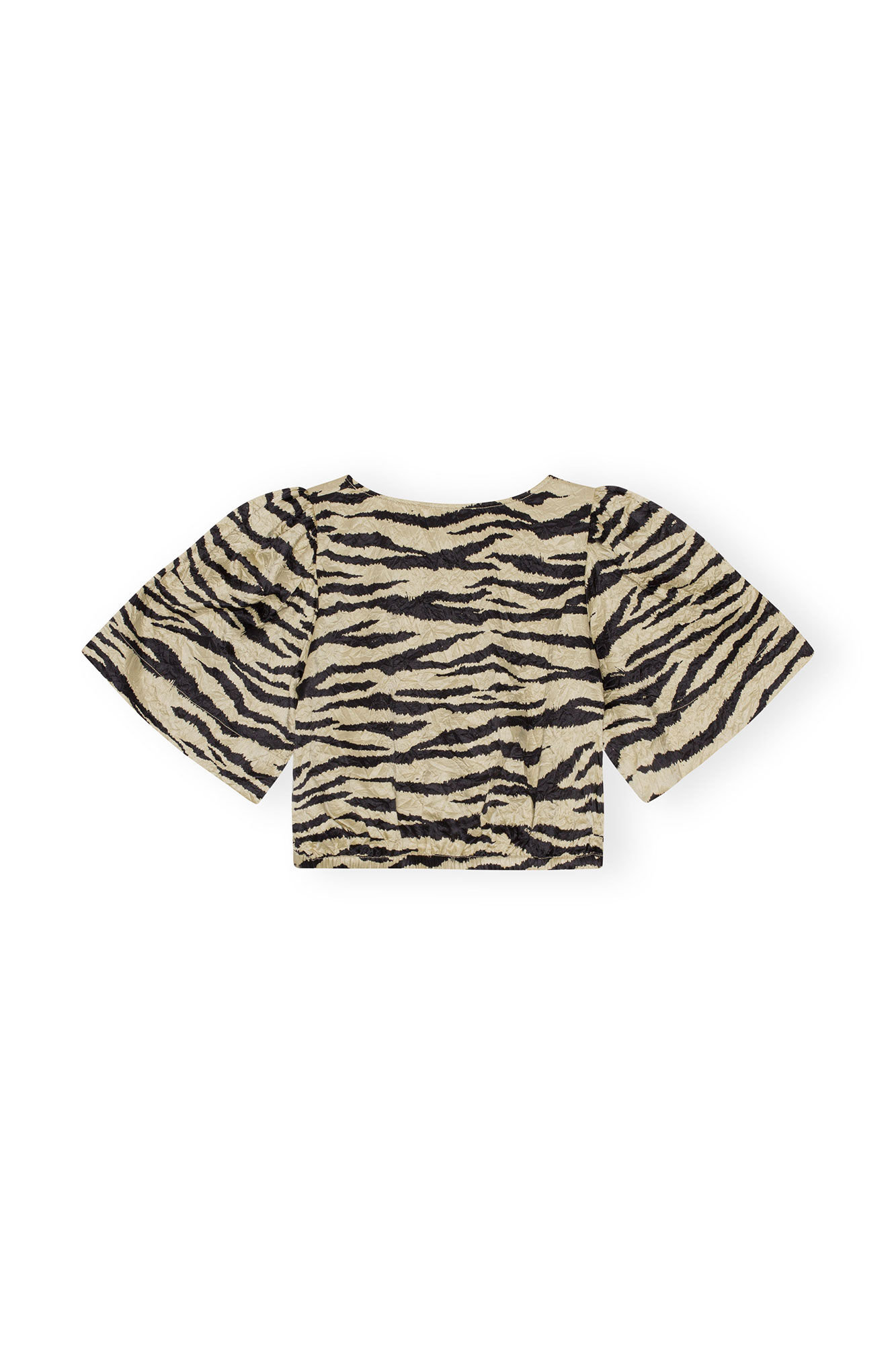 Blus i krusad satin, Elastane, in colour Pale Khaki - 2 - GANNI