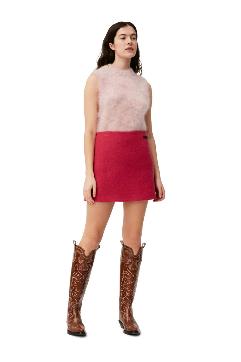 Wool Mini Skirt, Polyamide, in colour Fiery Red - 1 - GANNI