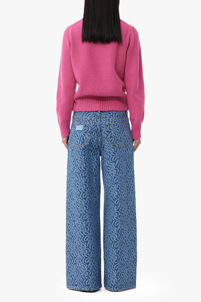 Pink Flower Graphic O-neck Pullover, Wool, in colour Cone Flower - 2 - GANNI