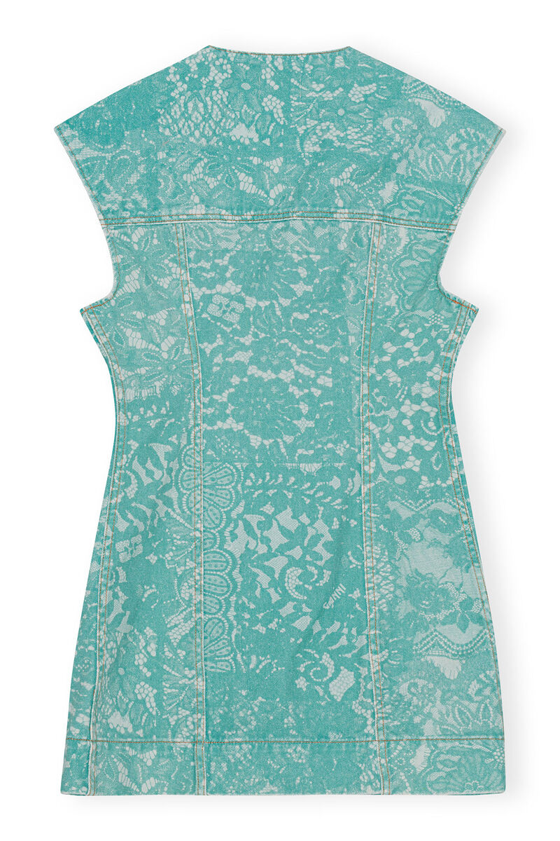 Lace Printed Denim Mini Dress, Cotton, in colour Canton - 2 - GANNI