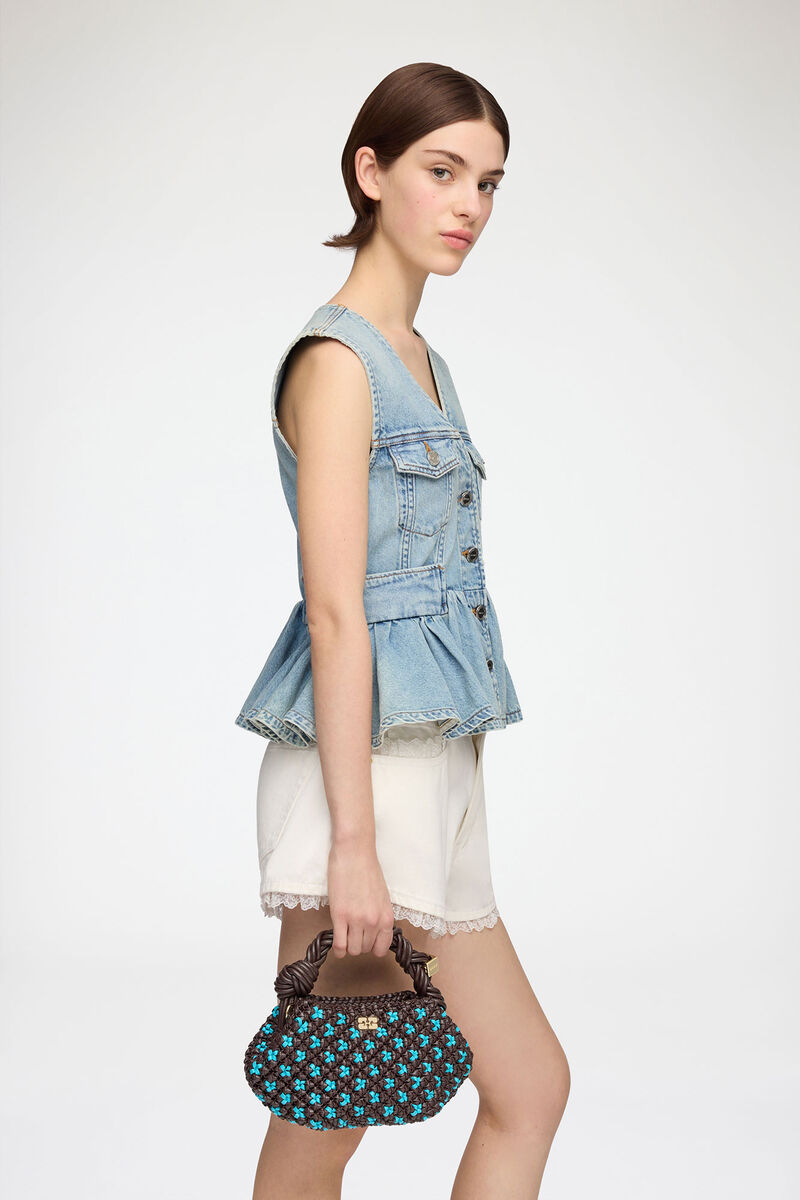 Mini Bou Bag in Braided Brown, Recycled Leather, in colour Chicory Coffee - 1 - GANNI