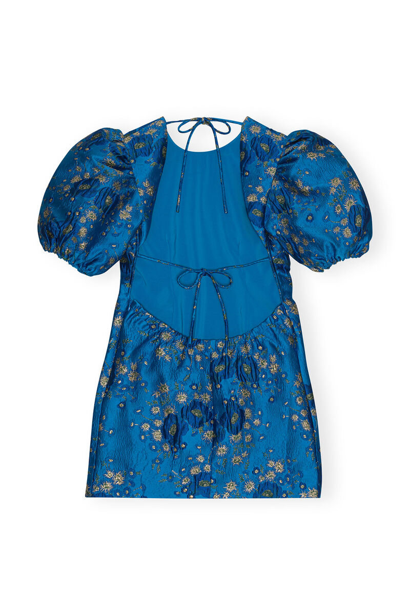 3D Jacquard Open Back Mini Dress, Elastane, in colour Brilliant Blue - 2 - GANNI