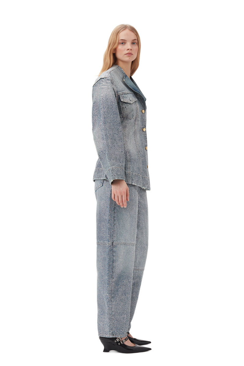 Sparkle Denim Fitted-blazer, Cotton, in colour Tint Wash - 3 - GANNI