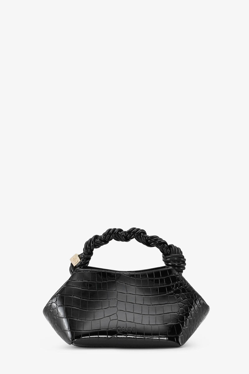 Petit sac Bou Bag verni croco noir, Polyester, in colour Black - 2 - GANNI