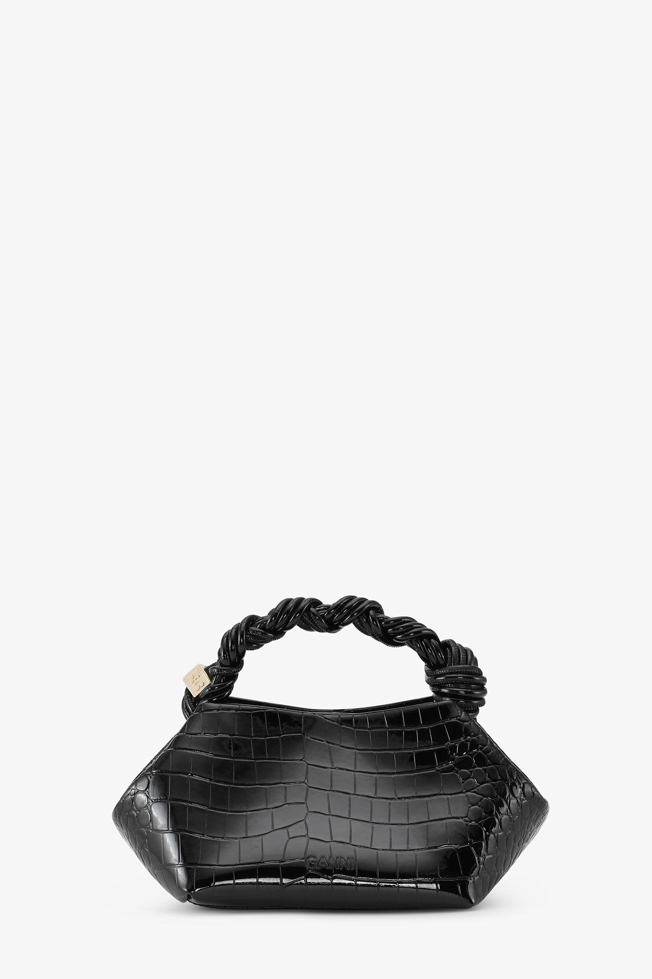 Petit sac Bou Bag verni croco noir, Polyester, in colour Black - 2 - GANNI