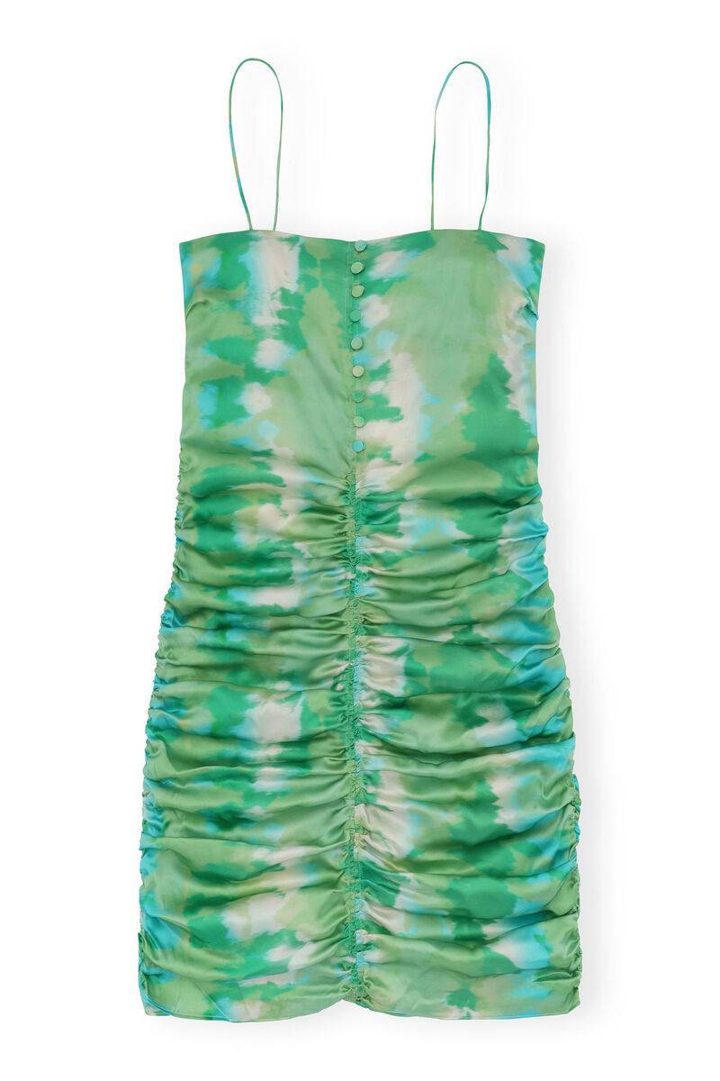 Silk Stretch Satin Mini Dress, Elastane, in colour Lily Green - 1 - GANNI
