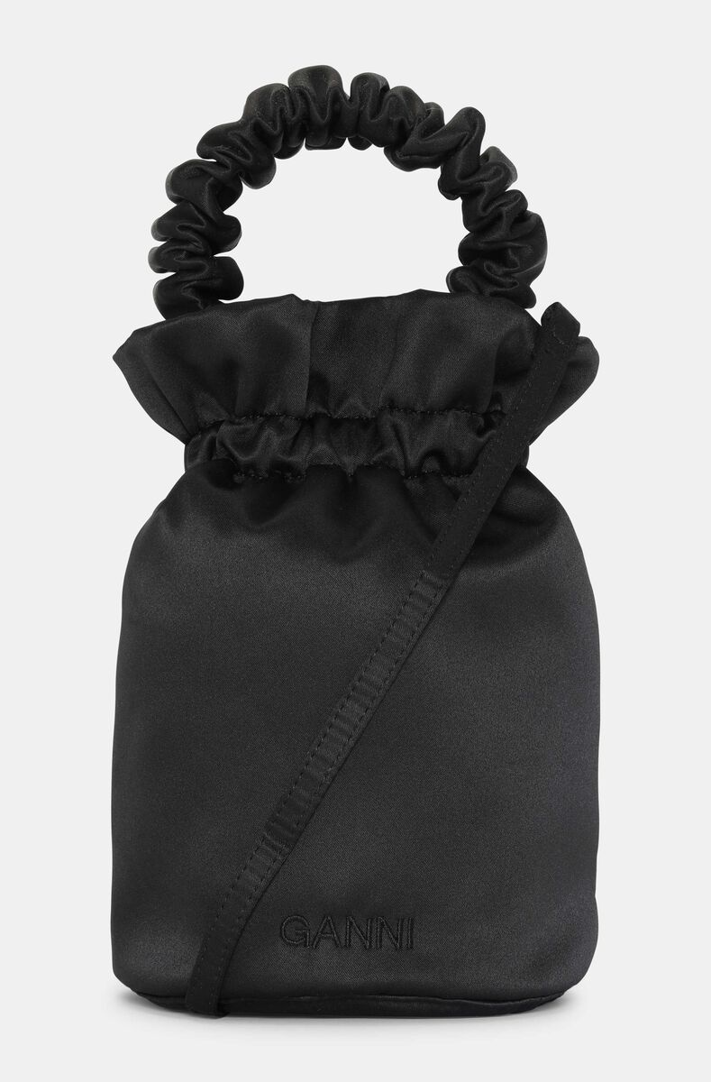 Occasion Occasion Ruched Top Handle Bag, Polyester, in colour Black - 3 - GANNI