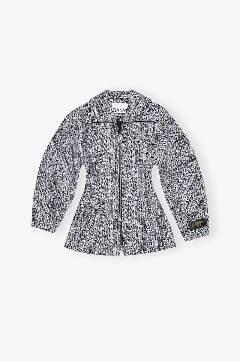 Blue Cotton Tweed Curve Sleeve Jacket, Cotton, in colour Celestial Blue - 1 - GANNI