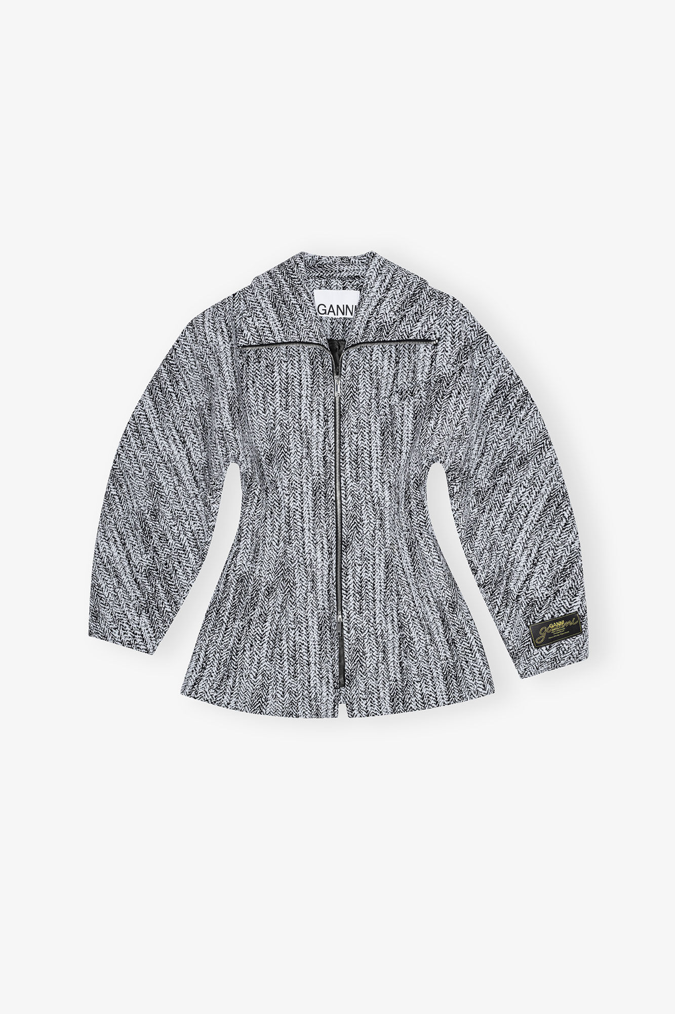 Blue Cotton Tweed Curve Sleeve Jacket, Cotton, in colour Celestial Blue - 1 - GANNI