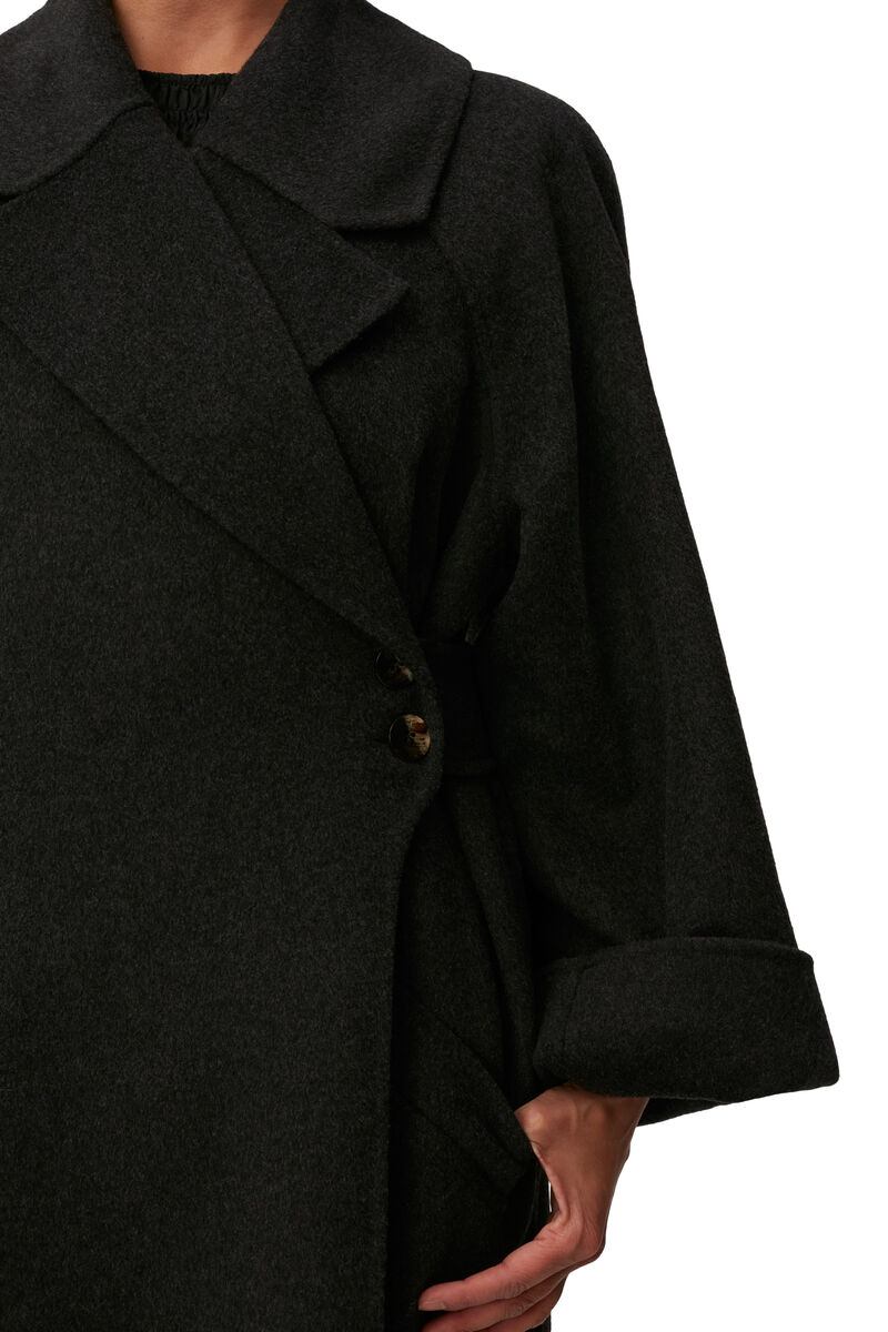 Manteau long en laine , Polyamide, in colour Phantom - 4 - GANNI
