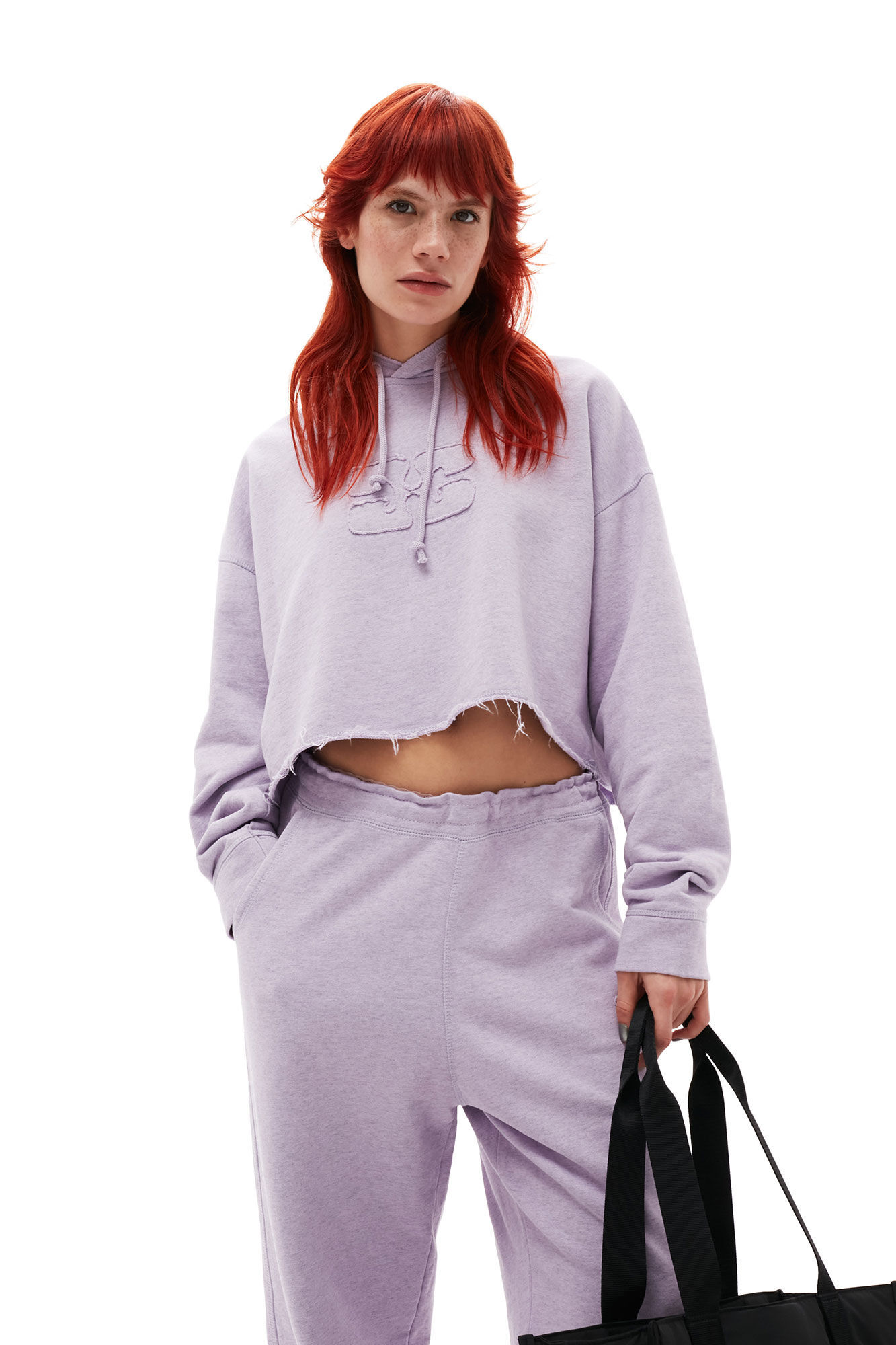 Lilac Isoli Cropped Oversized Hoodie, Cotton, in colour Misty Lilac - 3 - GANNI