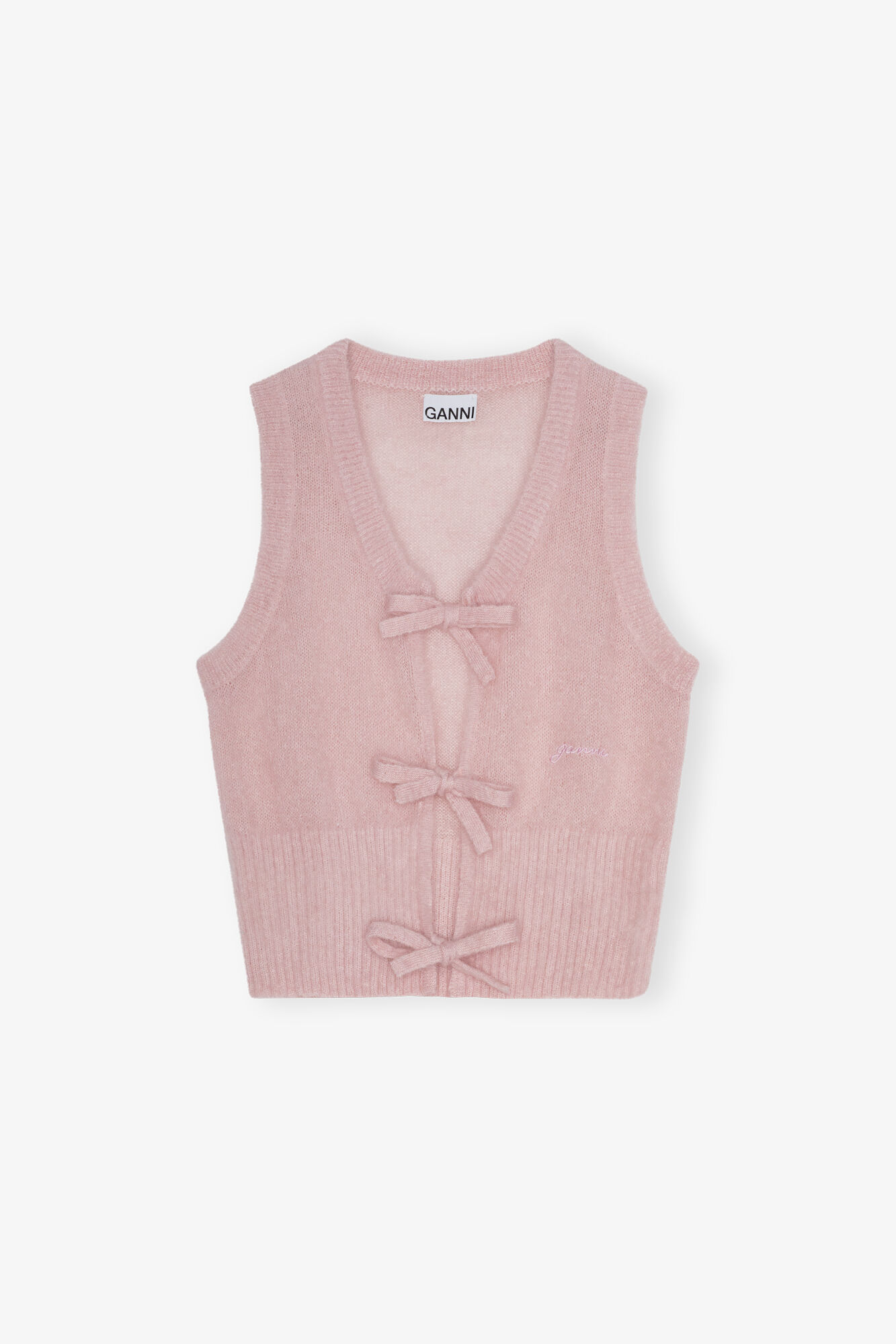 Pink Tie String Vest, Merino Wool, in colour Lilac Sachet - 1 - GANNI