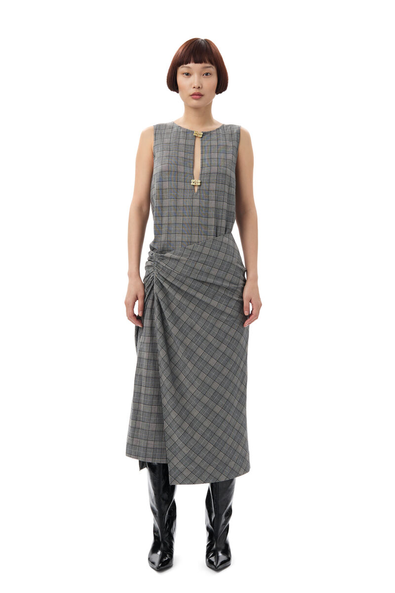 GANNI x Paloma Elsesser Check Mix Sleeveless Layer-kjole, Elastane, in colour Frost Gray - 5 - GANNI