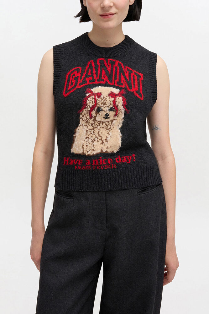 Graphic Wool Vest, Black Sand