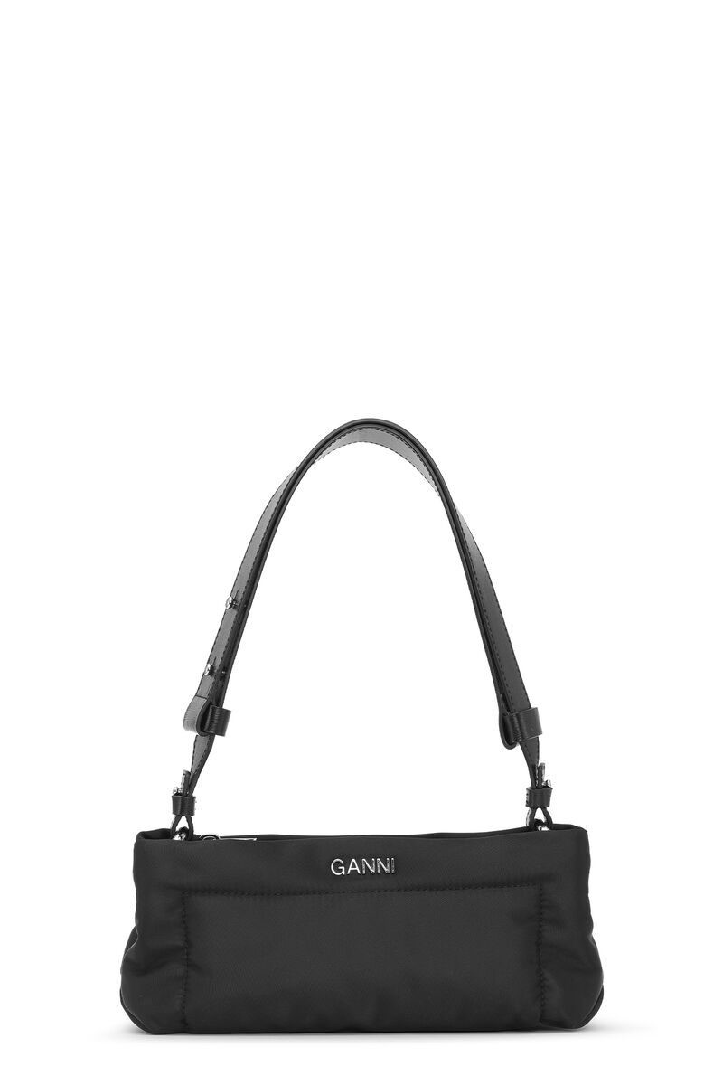 Gepolsterte Baguette-Tasche, Recycled Leather, in colour Black - 1 - GANNI
