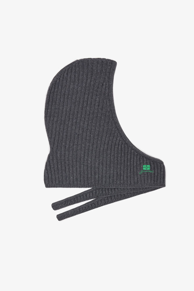 Grey Wool Mix Balaclava, Charcoal Grey