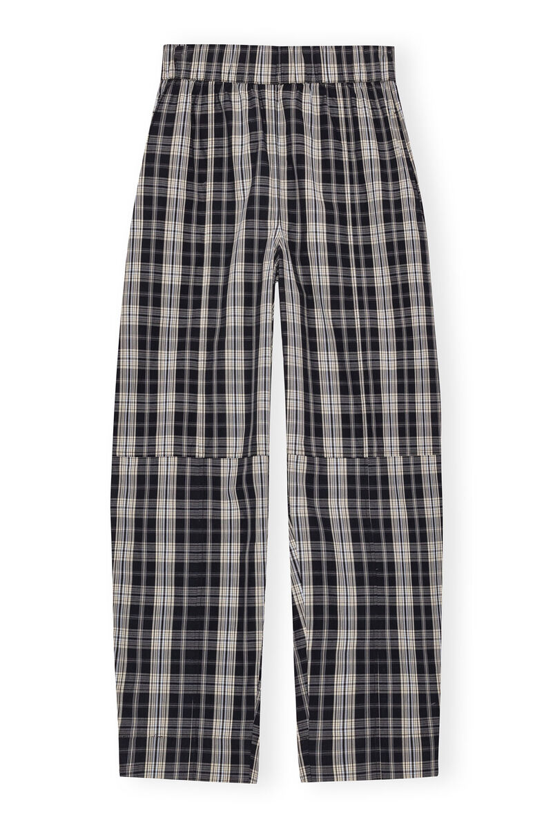 Black Checkered Cotton Elasticated Curve Pants | GANNI US