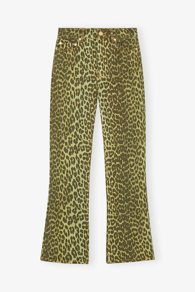 Green Leopard Betzy Jeans, Organic Cotton, in colour Celery - 1 - GANNI