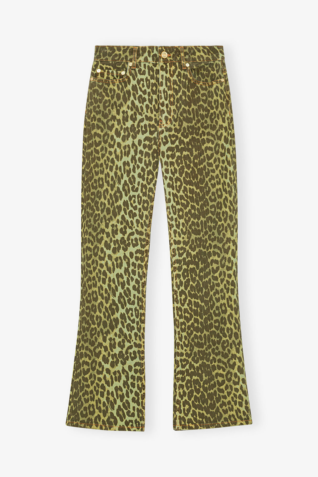 Green Leopard Betzy Jeans, Organic Cotton, in colour Celery - 1 - GANNI