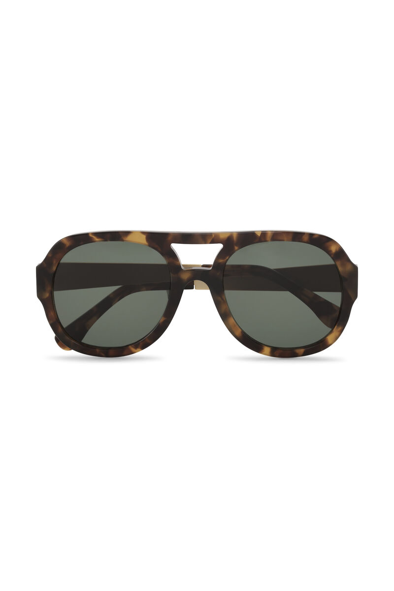 Chunky Aviator Sunglasses, Biodegradable Acetate, in colour Black/Tobacco Brown - 1 - GANNI