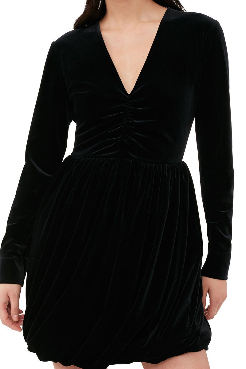 Black Velvet Jersey Balloon Mini Dress, Recycled Polyester, in colour Black - 4 - GANNI