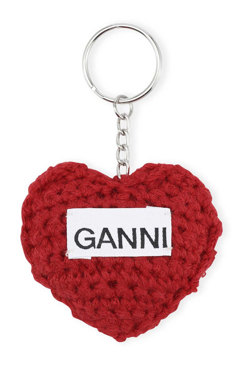 Crochet Heart Keychain, Polyester, in colour Racing Red - 1 - GANNI
