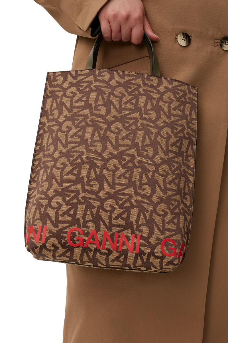 Banner Tote Bag, Cotton, in colour Ermine - 1 - GANNI