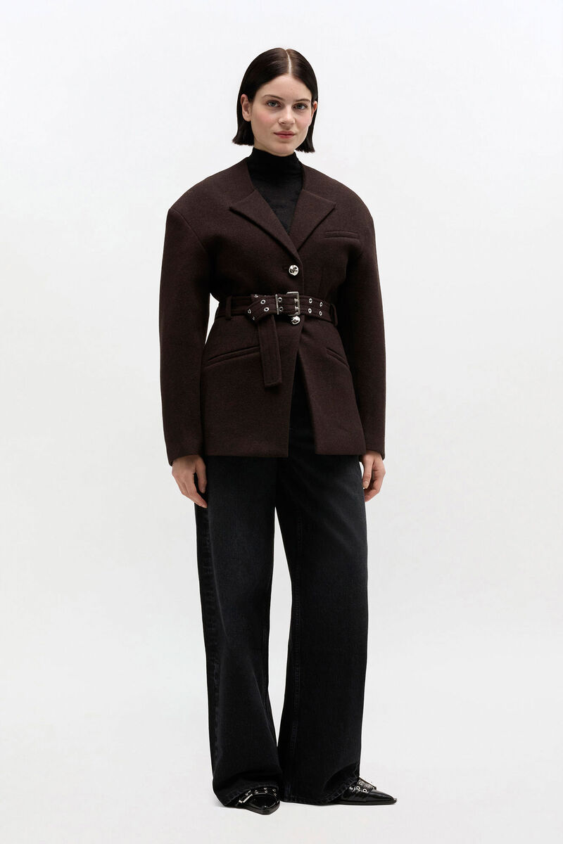 Brown Wool Jacket, in colour Demitasse - 1 - GANNI