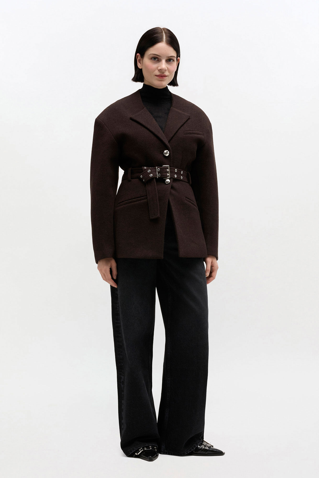 Brown Wool Jacket, in colour Demitasse - 1 - GANNI