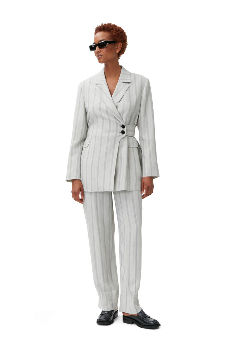 Suit Trousers, LENZING™ ECOVERO™, in colour Phantom Stripe - 1 - GANNI