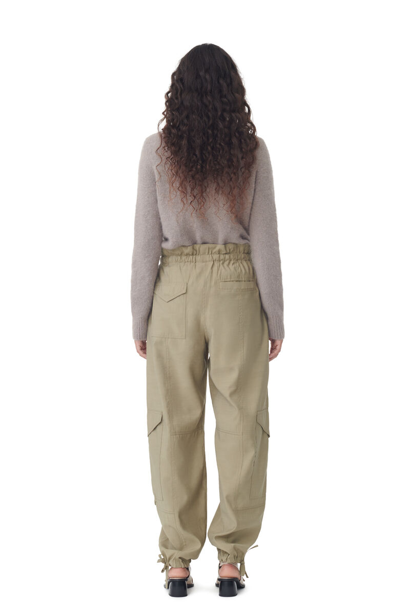 Light Slub High Waist Pocket Trousers, LENZING™ ECOVERO™, in colour Aloe - 3 - GANNI